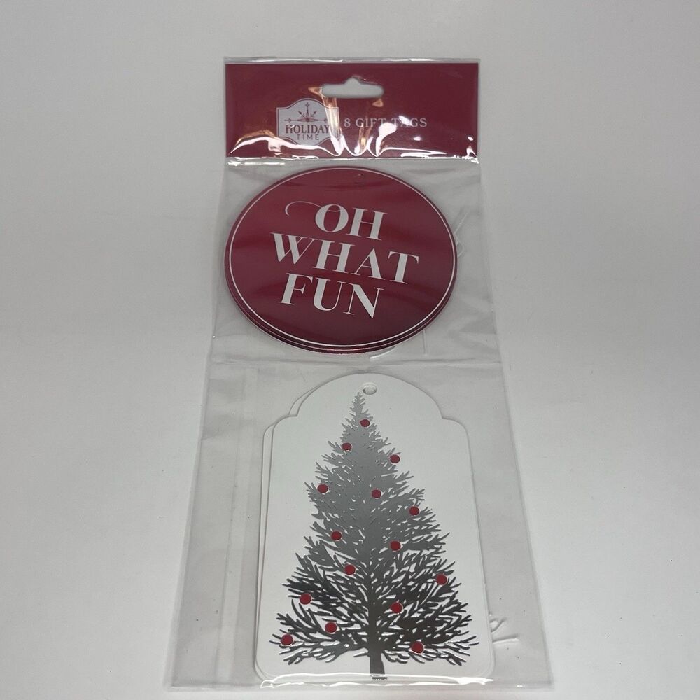 Holiday Time Christmas Gift Tags 8 Pack Gift Wrapping Tags Red White - NEW ~ Off